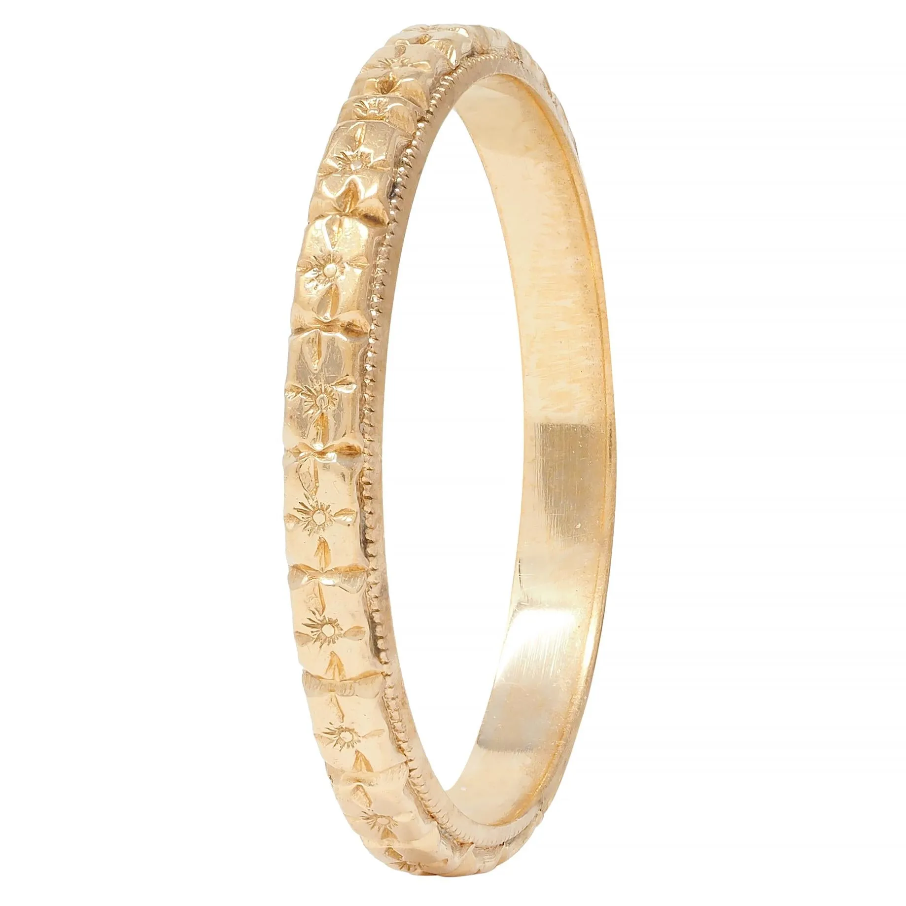 Art Deco 14 Karat Yellow Gold Orange Blossom Vintage Wedding Band Ring