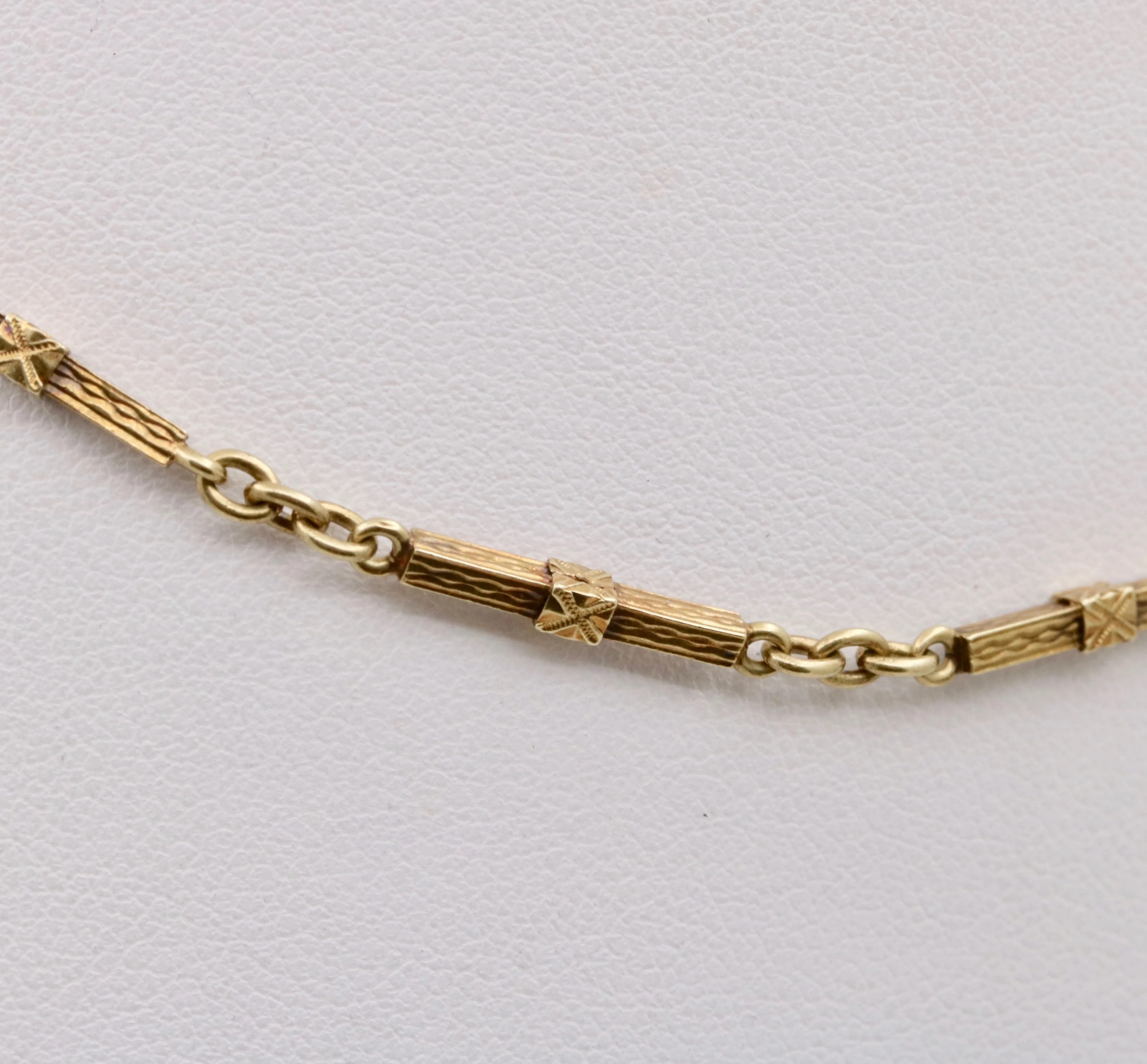 Art Deco 14K Gold Bar Link Watch Chain, 14.6” Long