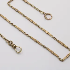 Art Deco 14K Gold Bar Link Watch Chain, 14.6” Long