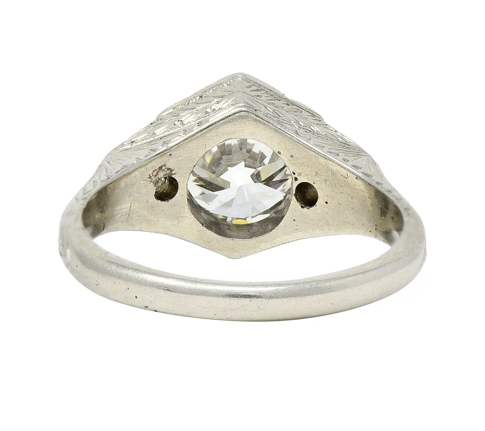 Art Deco 1.60 CTW Old European Cut Diamond 14 Karat White Gold Wheat Hexagonal Engagement Ring