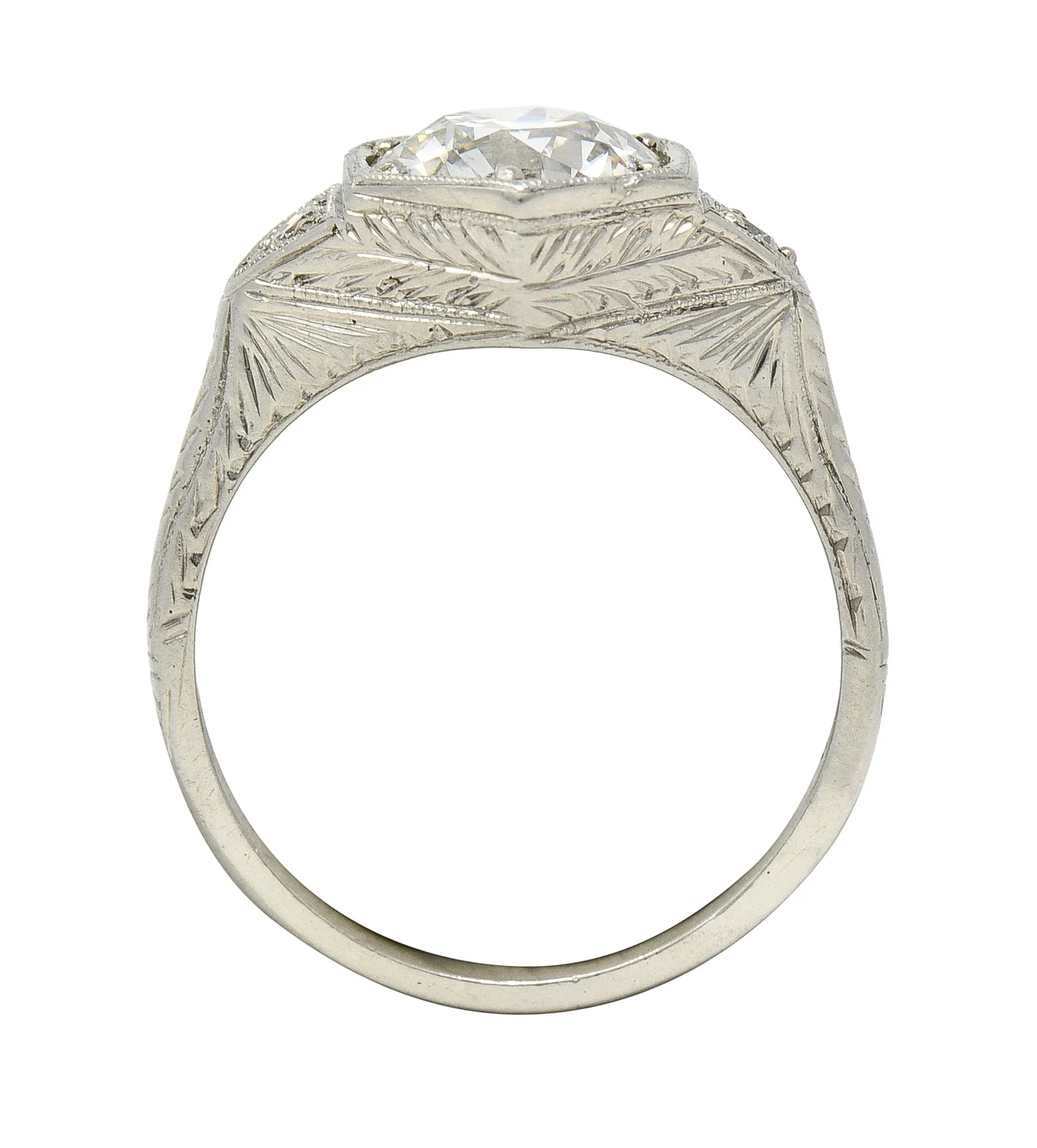 Art Deco 1.60 CTW Old European Cut Diamond 14 Karat White Gold Wheat Hexagonal Engagement Ring