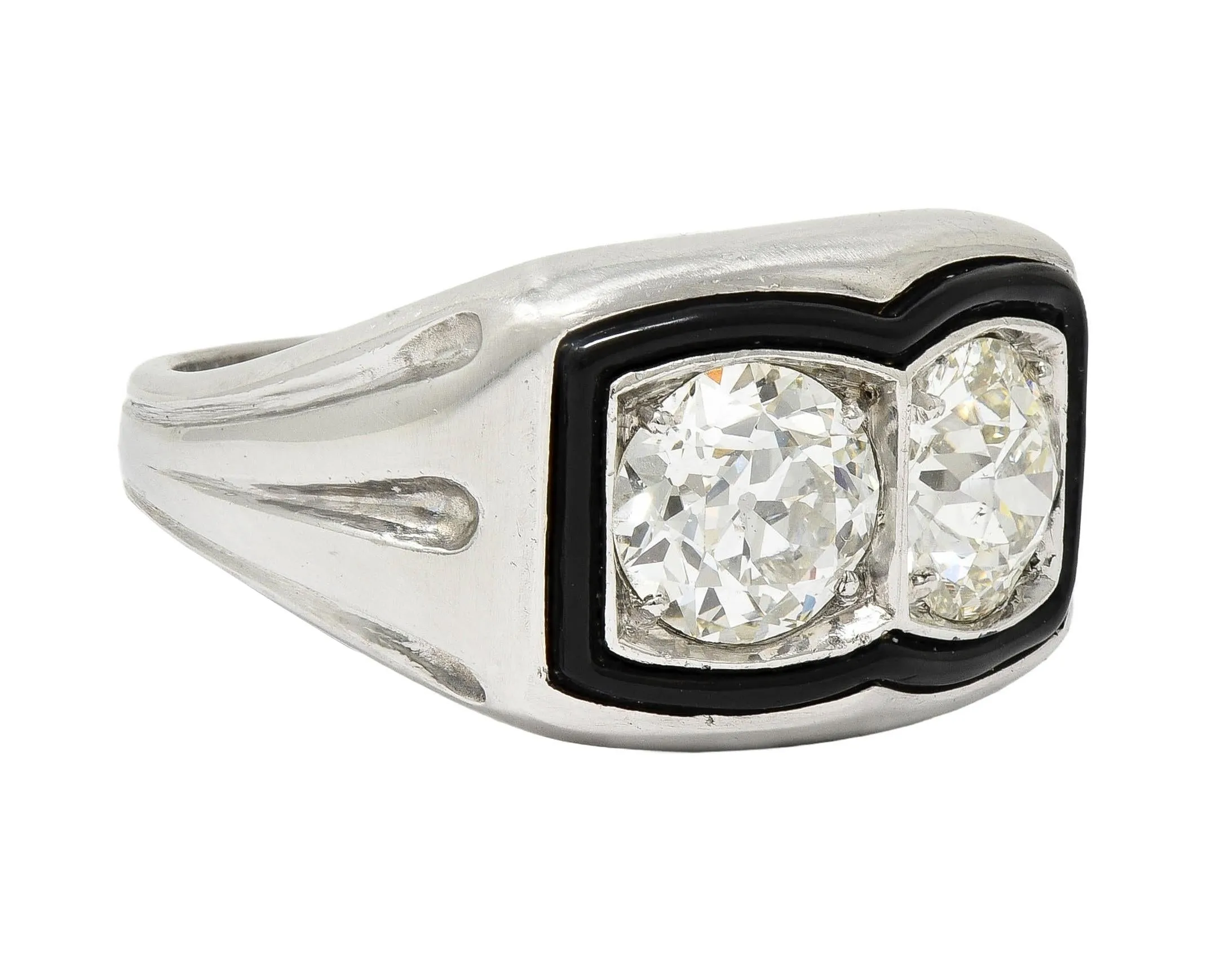 Art Deco 2.00 CTW Old European Diamond Enamel Platinum Toi-Et-Moi Vintage Unisex Band Ring