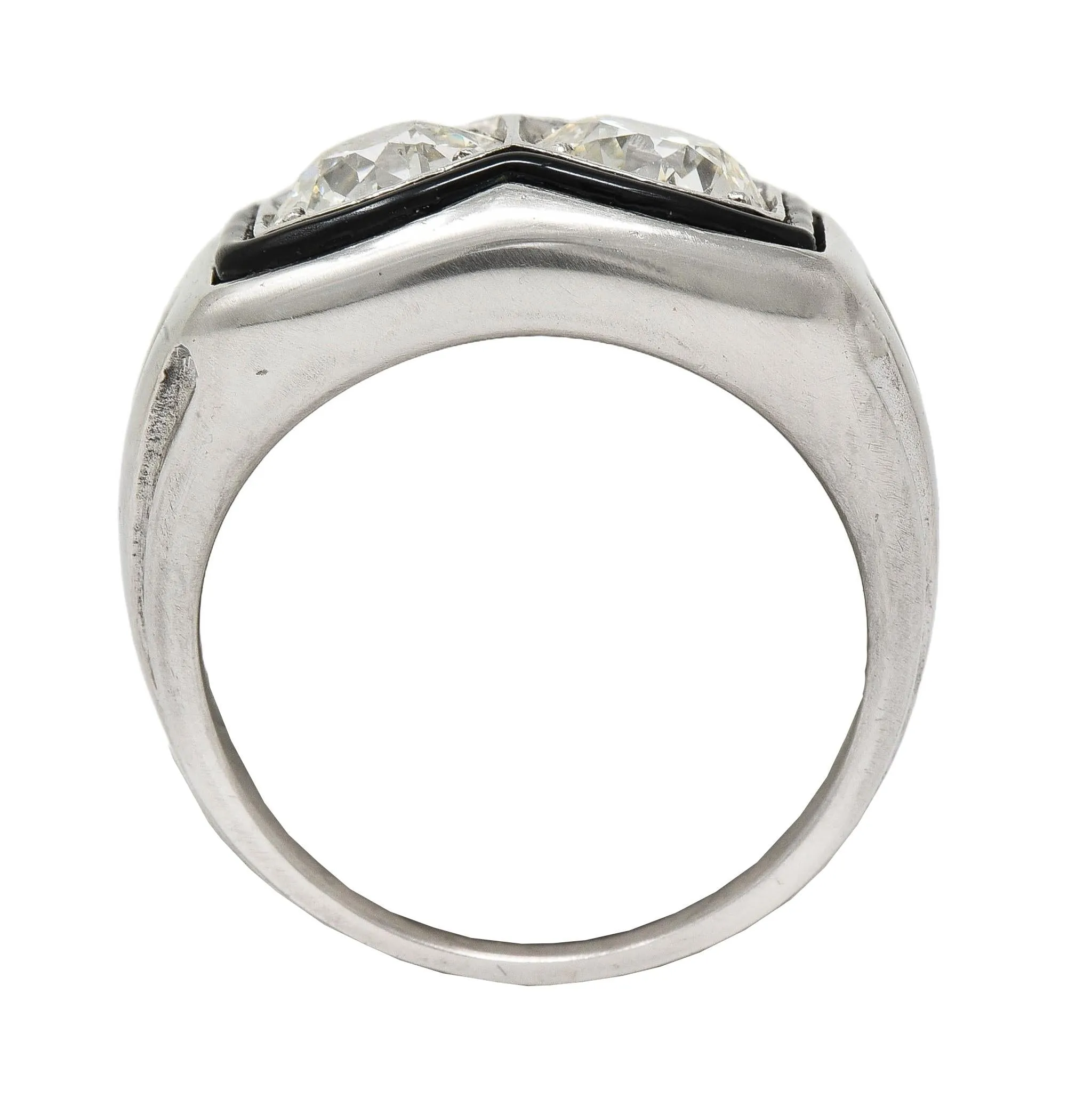Art Deco 2.00 CTW Old European Diamond Enamel Platinum Toi-Et-Moi Vintage Unisex Band Ring