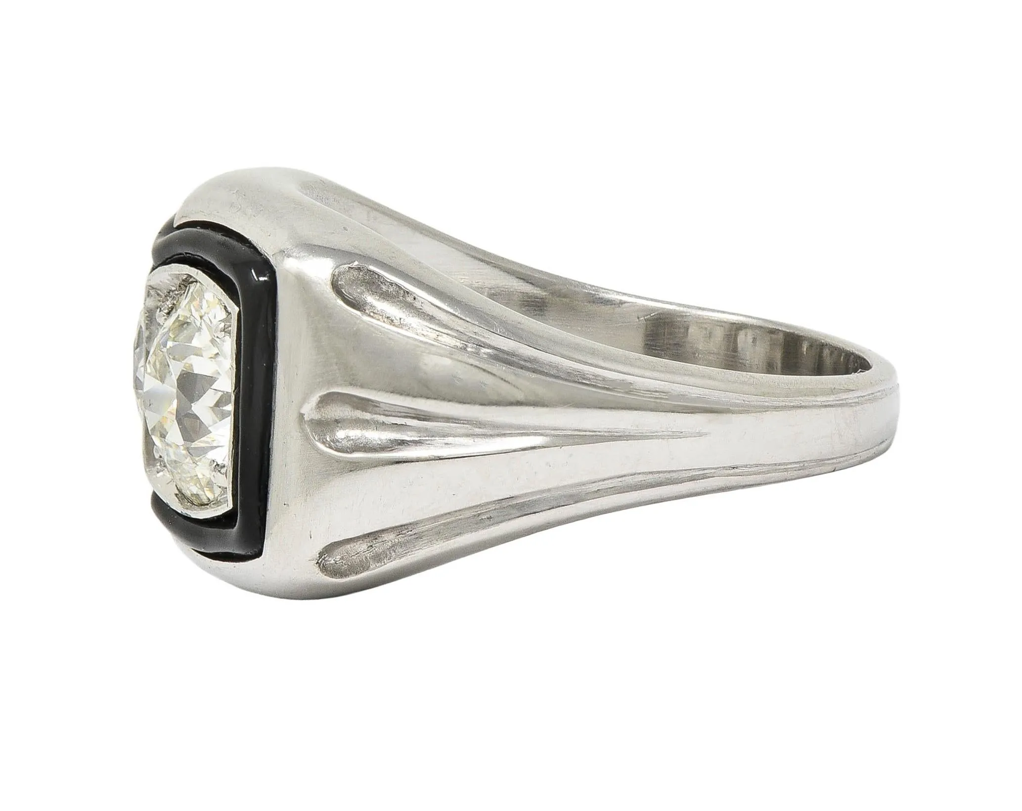 Art Deco 2.00 CTW Old European Diamond Enamel Platinum Toi-Et-Moi Vintage Unisex Band Ring