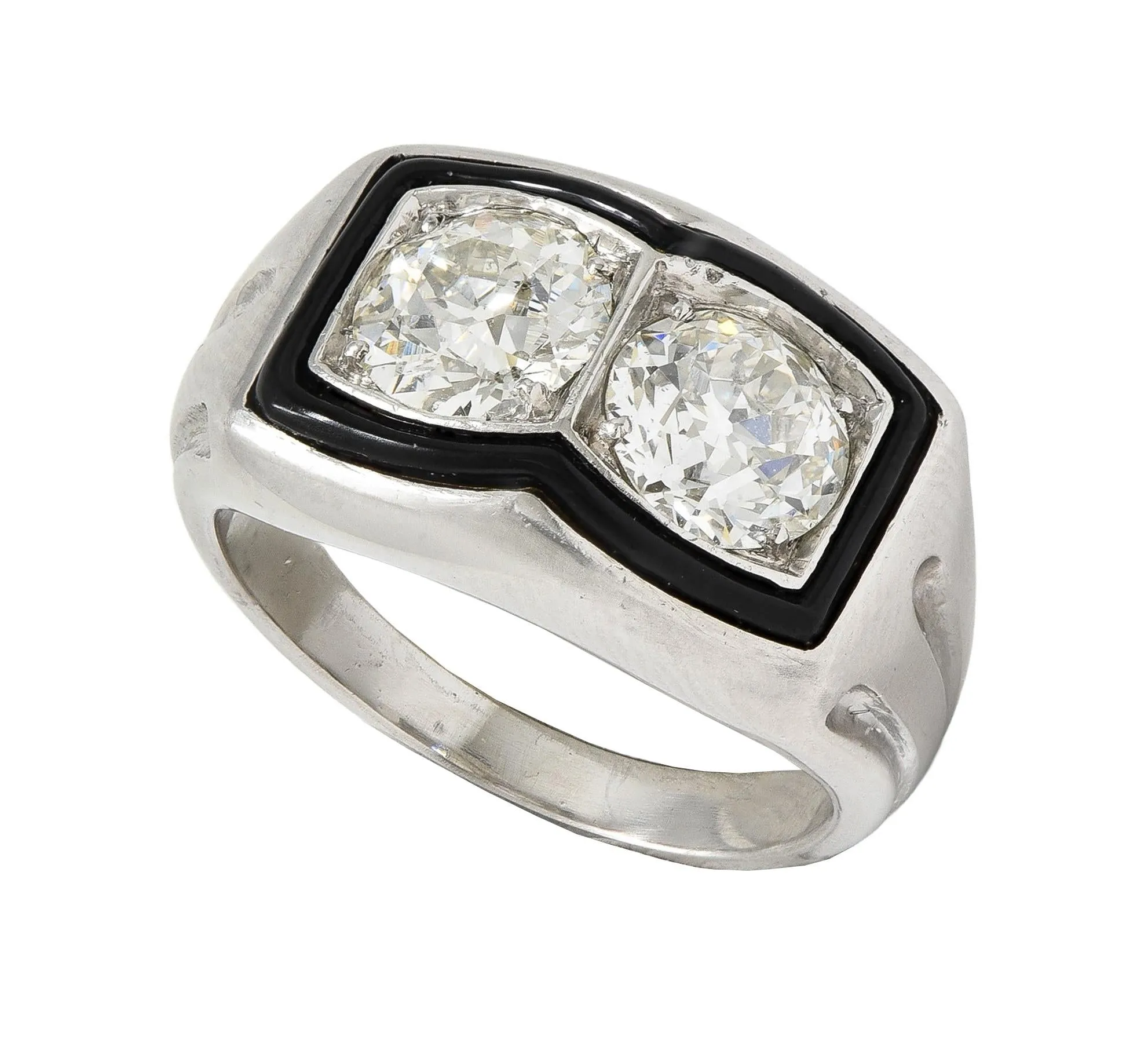 Art Deco 2.00 CTW Old European Diamond Enamel Platinum Toi-Et-Moi Vintage Unisex Band Ring
