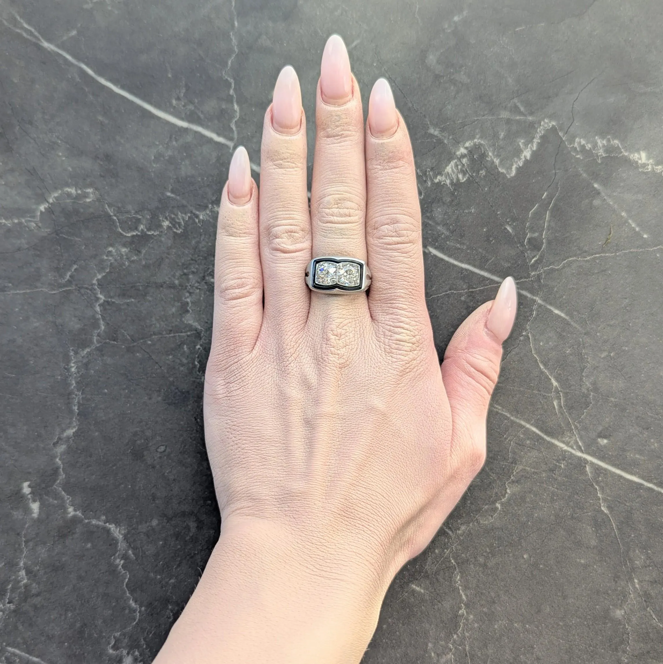 Art Deco 2.00 CTW Old European Diamond Enamel Platinum Toi-Et-Moi Vintage Unisex Band Ring