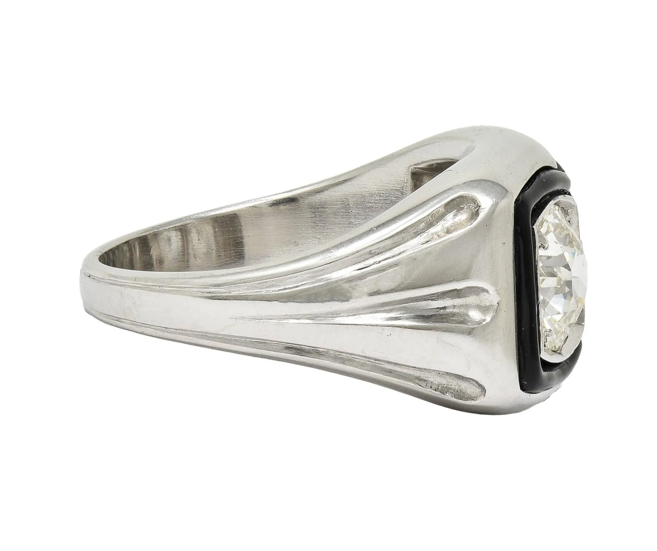 Art Deco 2.00 CTW Old European Diamond Enamel Platinum Toi-Et-Moi Vintage Unisex Band Ring