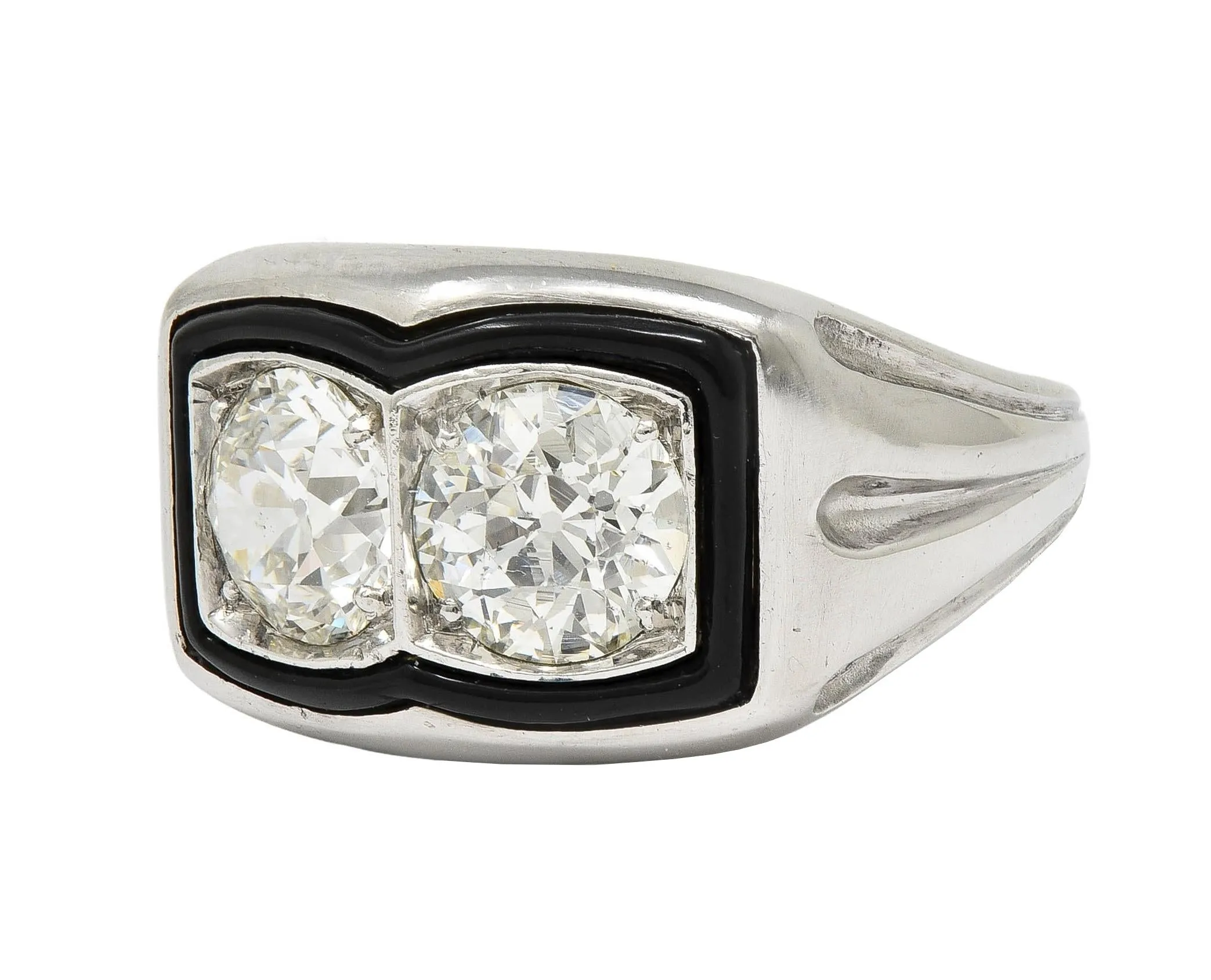 Art Deco 2.00 CTW Old European Diamond Enamel Platinum Toi-Et-Moi Vintage Unisex Band Ring