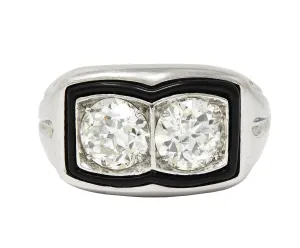 Art Deco 2.00 CTW Old European Diamond Enamel Platinum Toi-Et-Moi Vintage Unisex Band Ring
