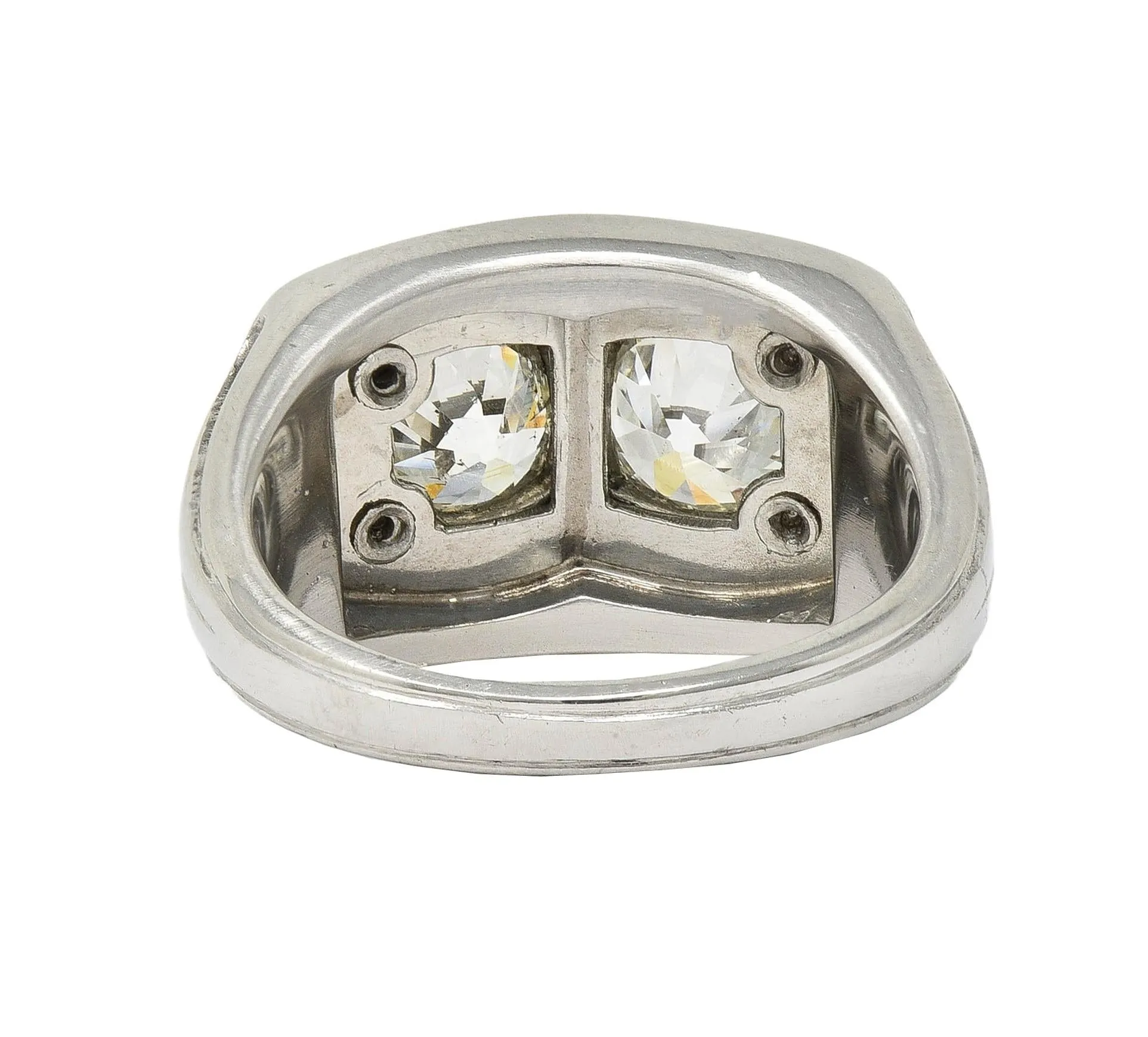 Art Deco 2.00 CTW Old European Diamond Enamel Platinum Toi-Et-Moi Vintage Unisex Band Ring