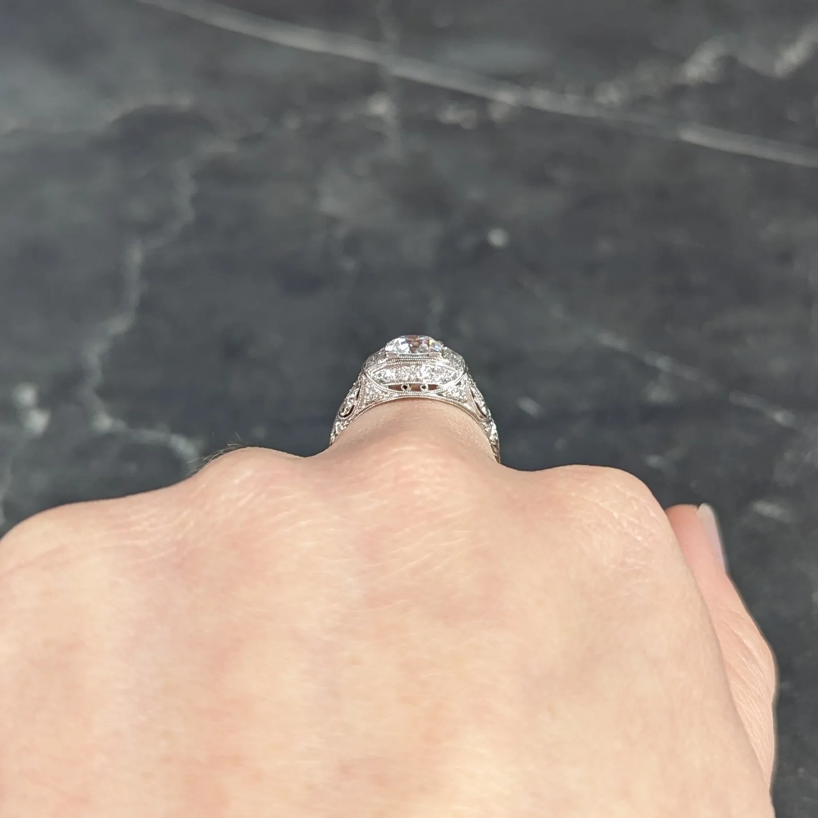 Art Deco 2.35 CTW Old European Cut Diamond Platinum Milgrain Bombay Engagement Ring