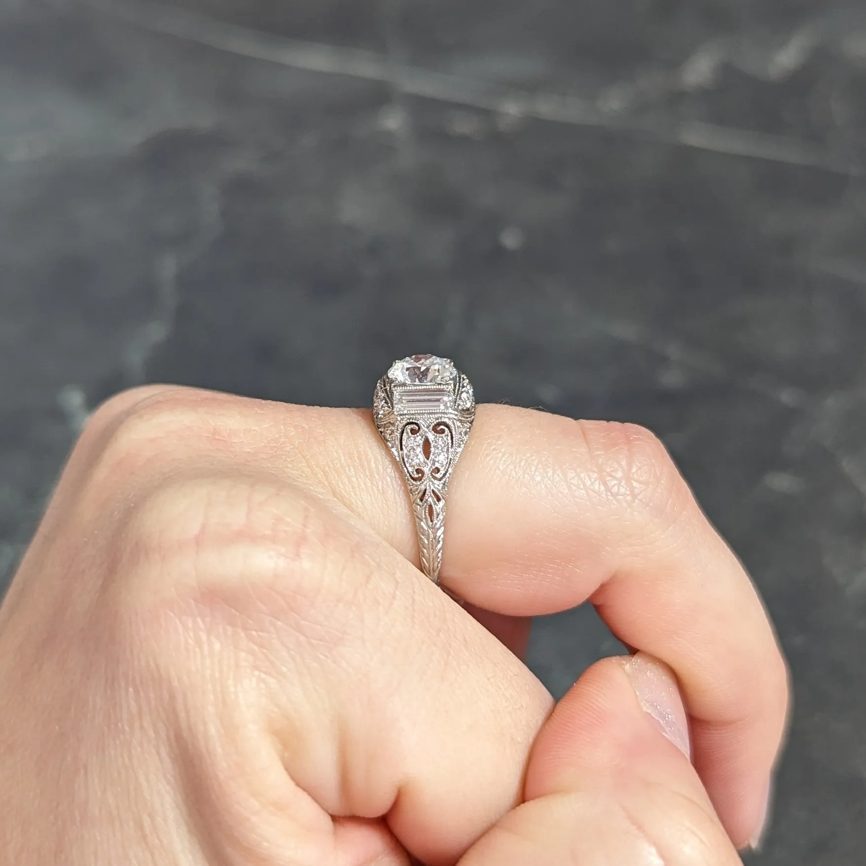 Art Deco 2.35 CTW Old European Cut Diamond Platinum Milgrain Bombay Engagement Ring