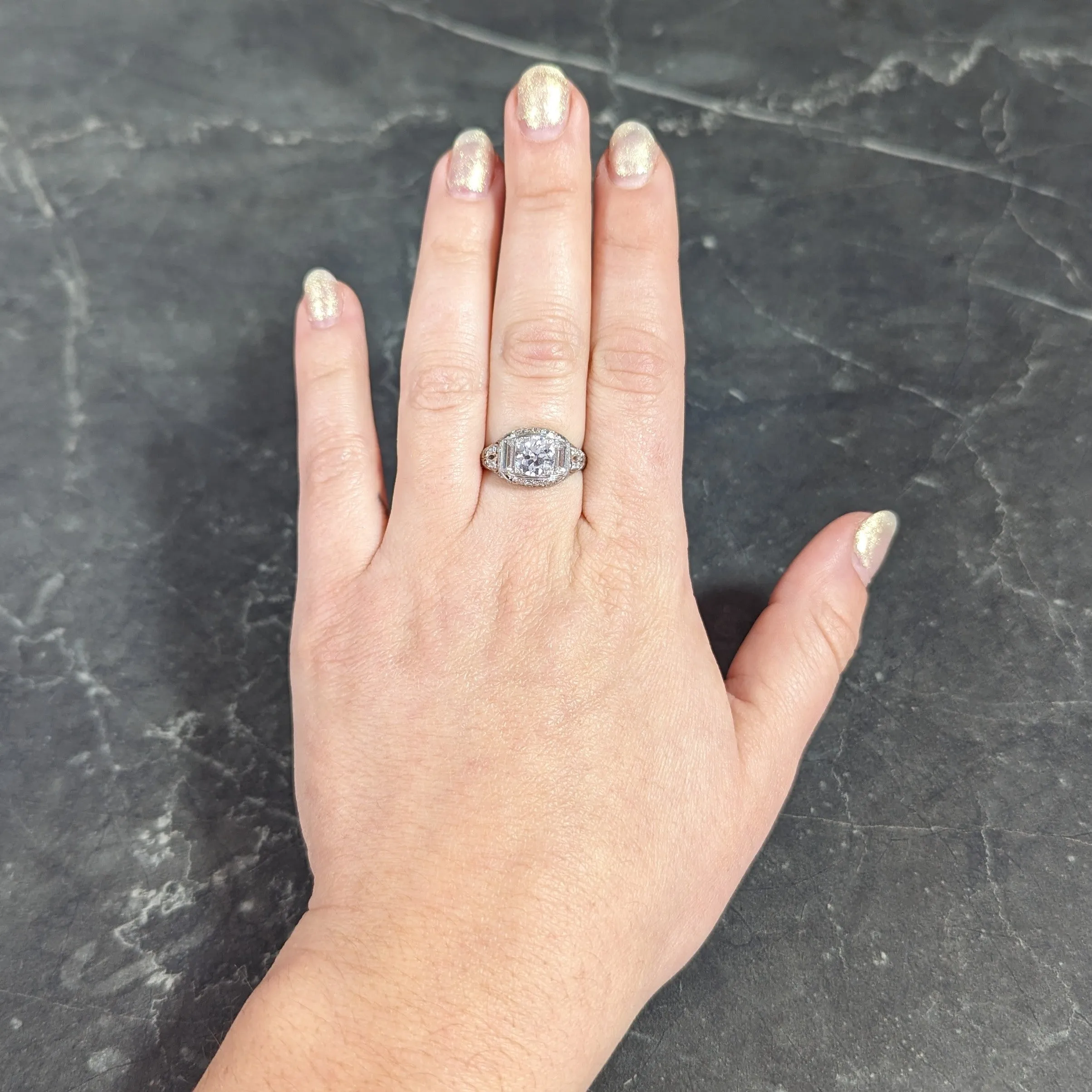 Art Deco 2.35 CTW Old European Cut Diamond Platinum Milgrain Bombay Engagement Ring