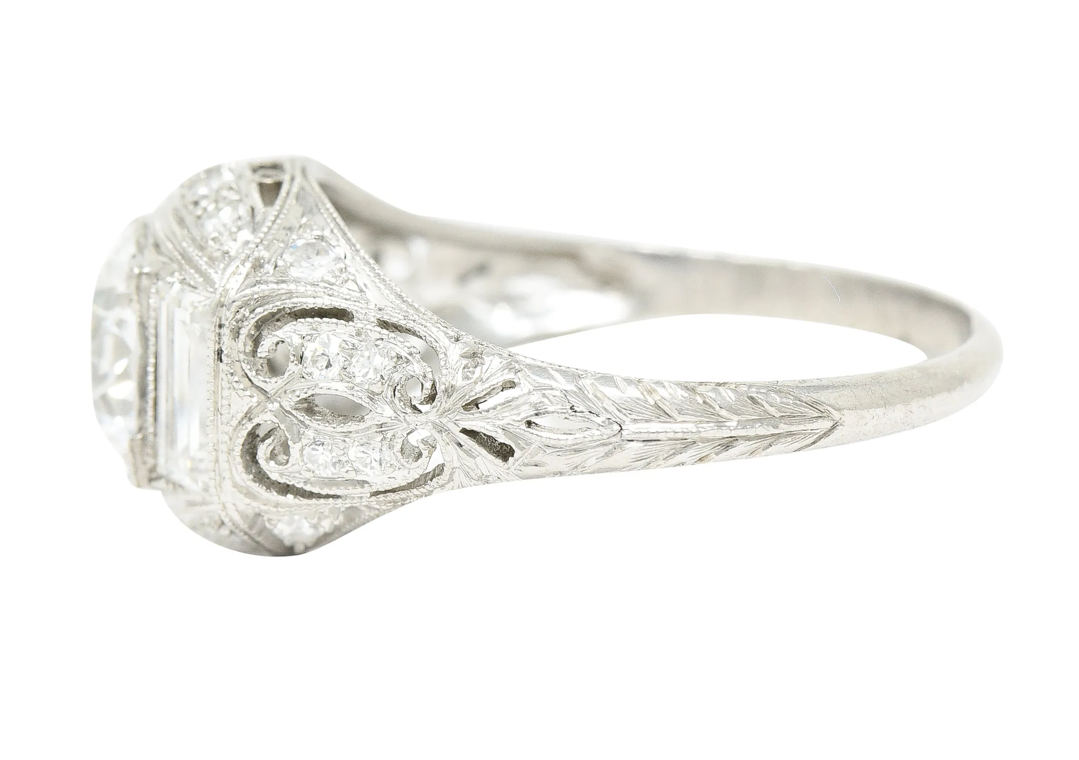 Art Deco 2.35 CTW Old European Cut Diamond Platinum Milgrain Bombay Engagement Ring