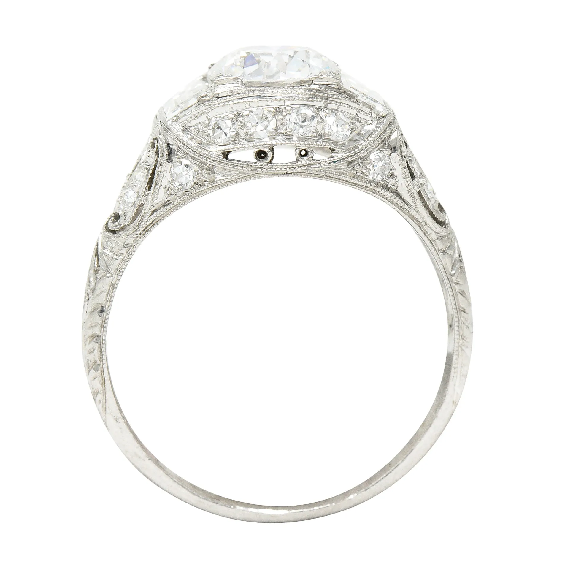 Art Deco 2.35 CTW Old European Cut Diamond Platinum Milgrain Bombay Engagement Ring
