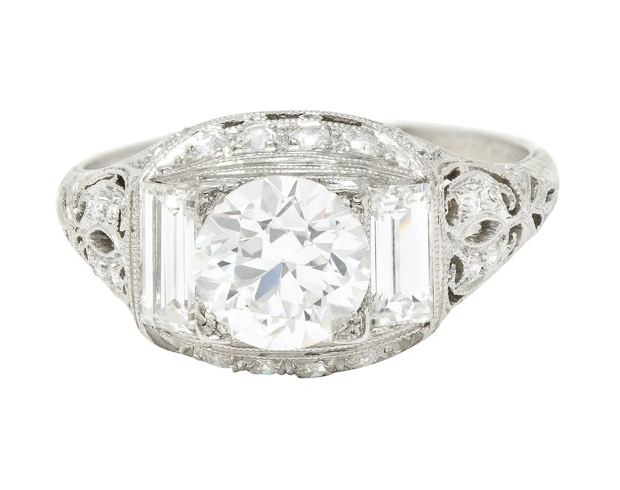 Art Deco 2.35 CTW Old European Cut Diamond Platinum Milgrain Bombay Engagement Ring