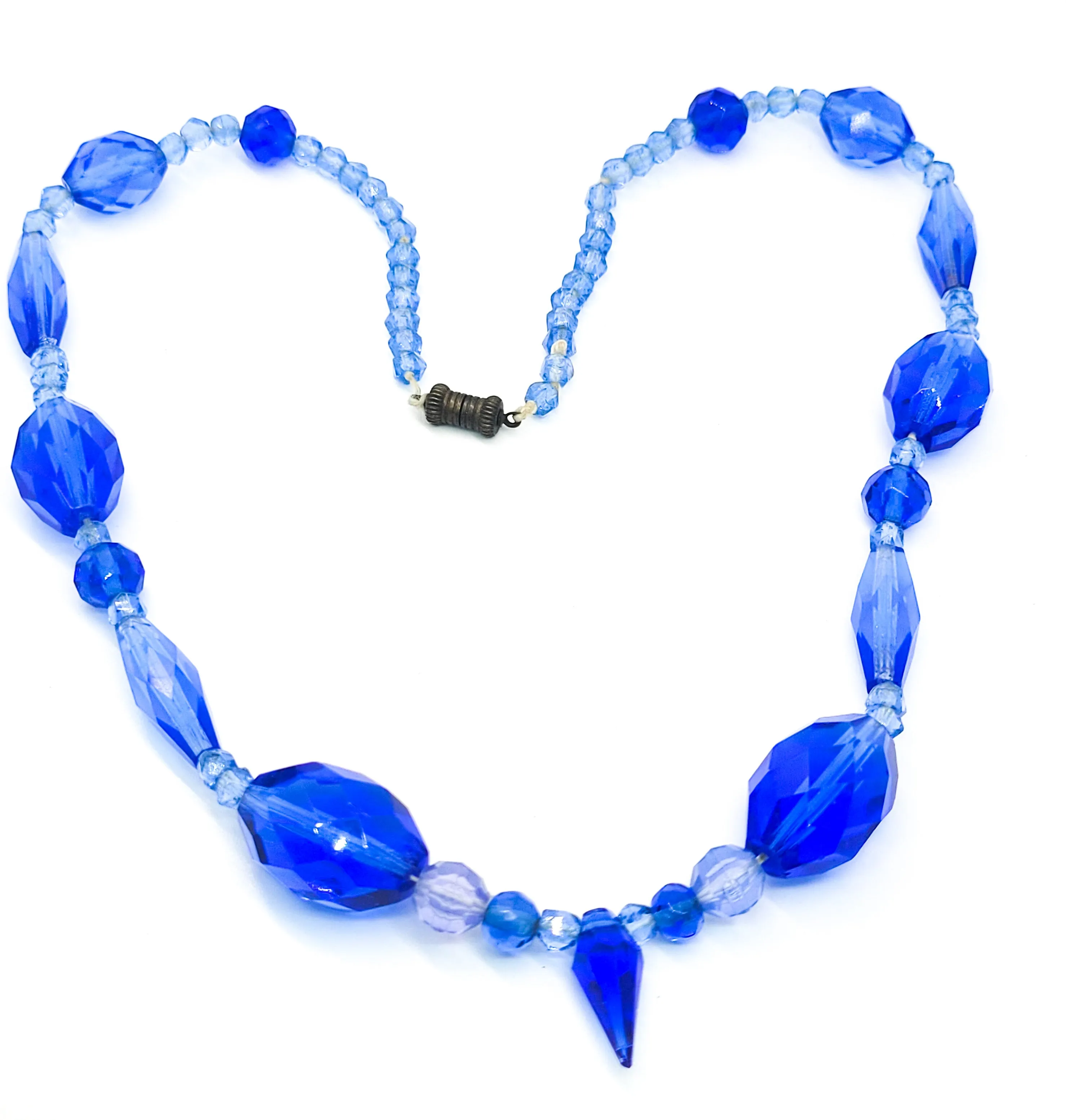 Art Deco Blue Art glass faceted lead crystal vintage beaded necklace