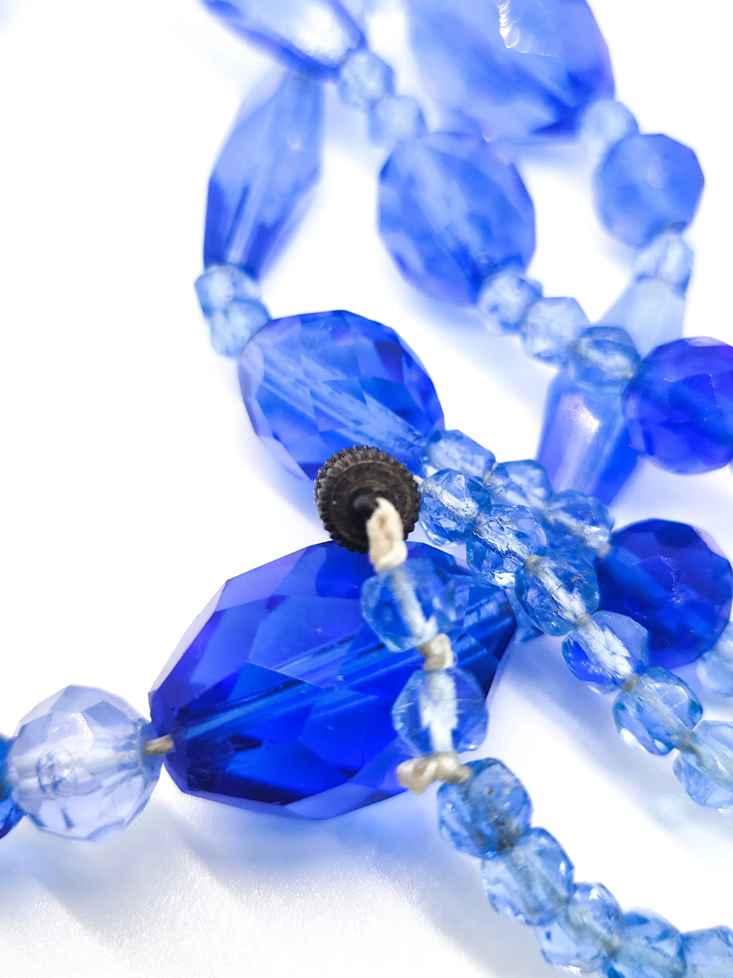 Art Deco Blue Art glass faceted lead crystal vintage beaded necklace