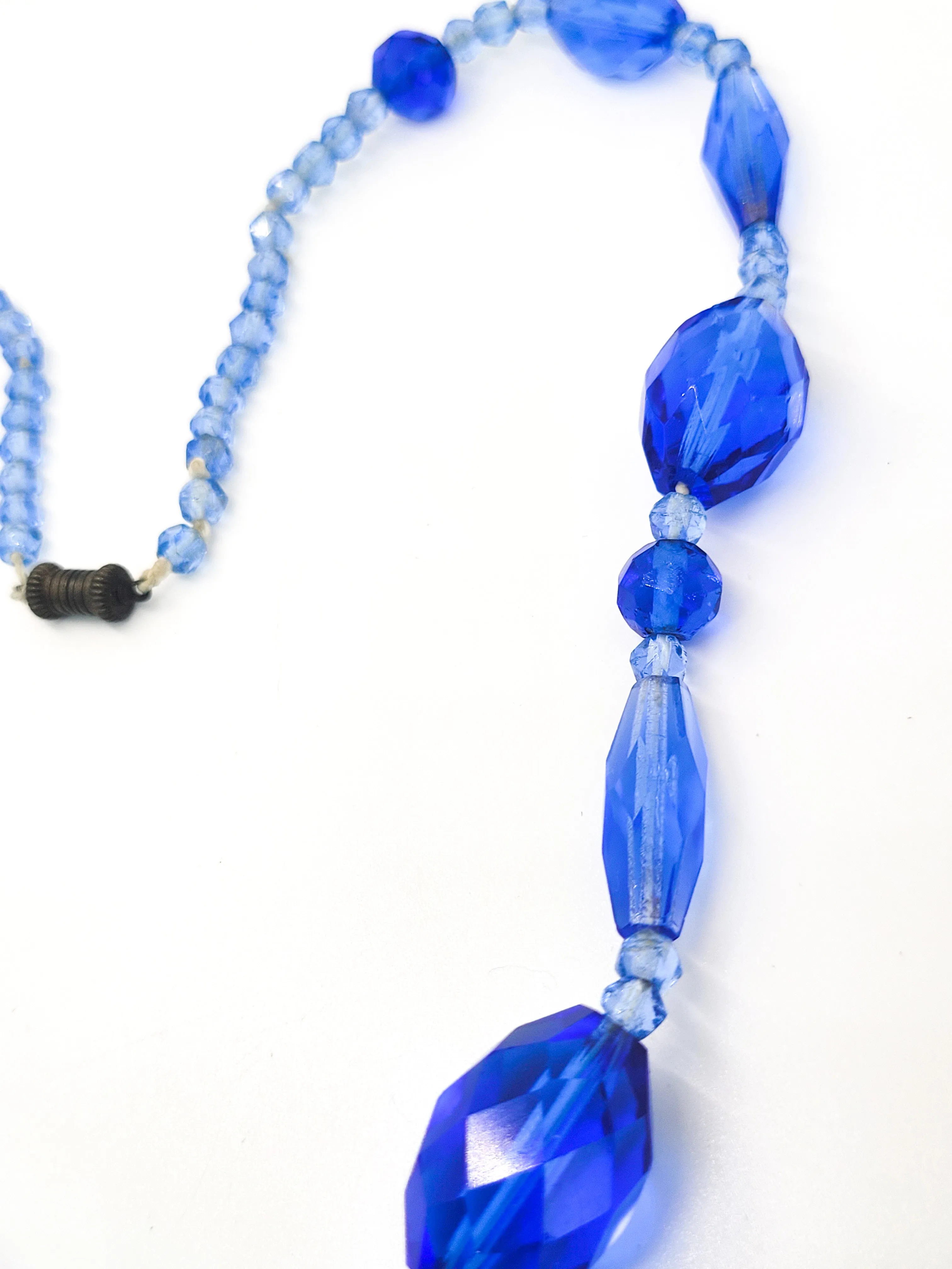 Art Deco Blue Art glass faceted lead crystal vintage beaded necklace