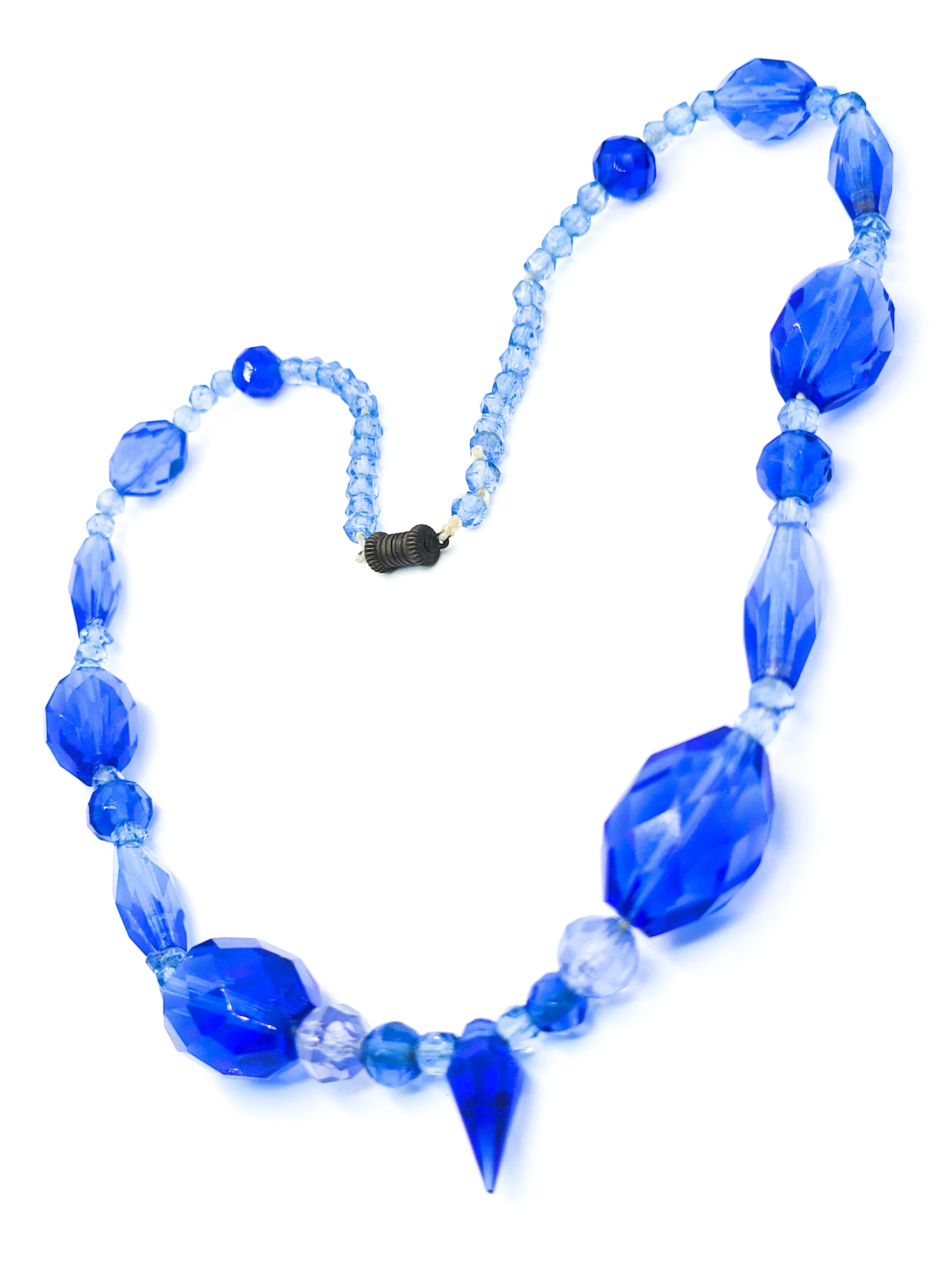 Art Deco Blue Art glass faceted lead crystal vintage beaded necklace