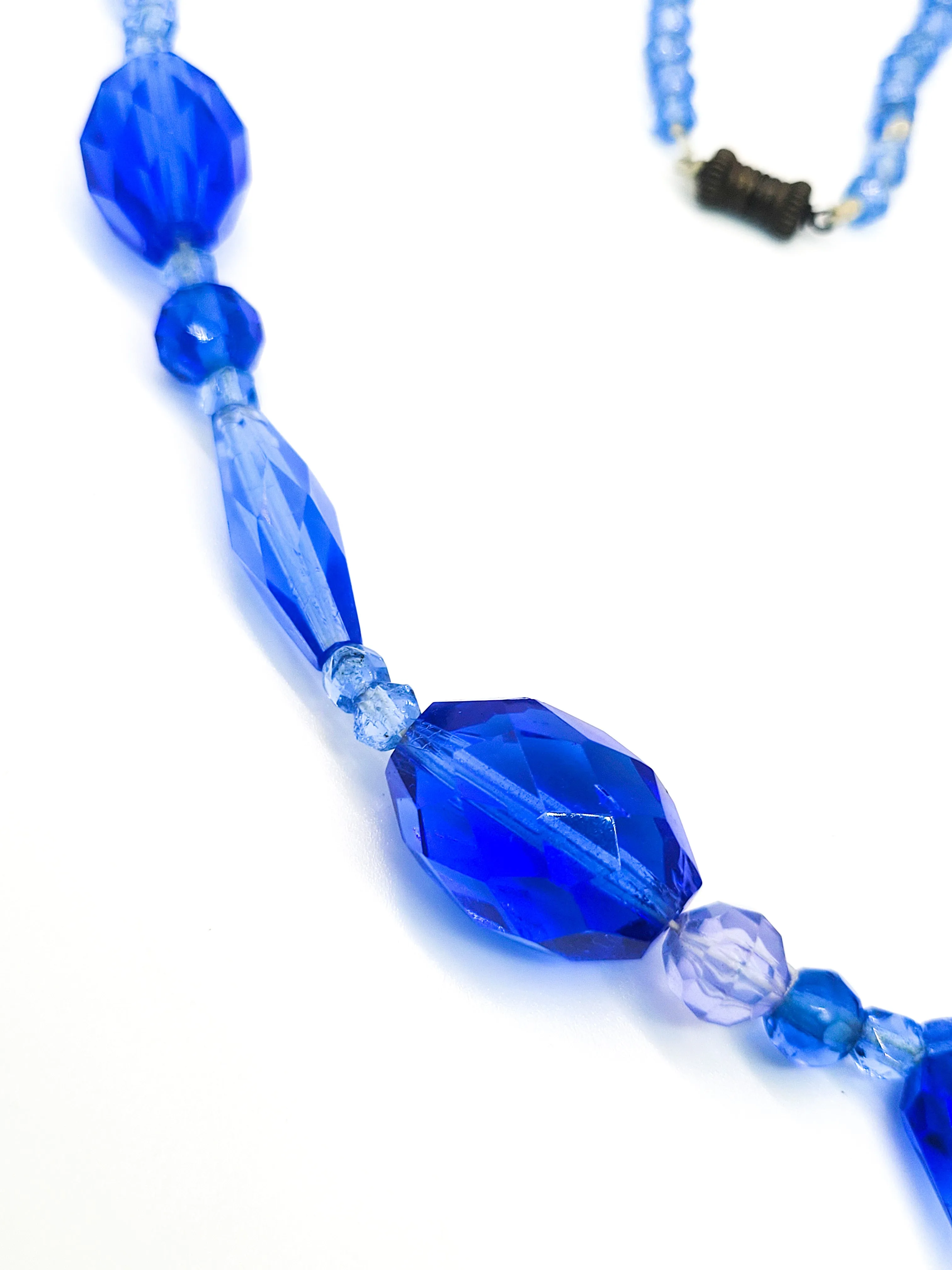 Art Deco Blue Art glass faceted lead crystal vintage beaded necklace