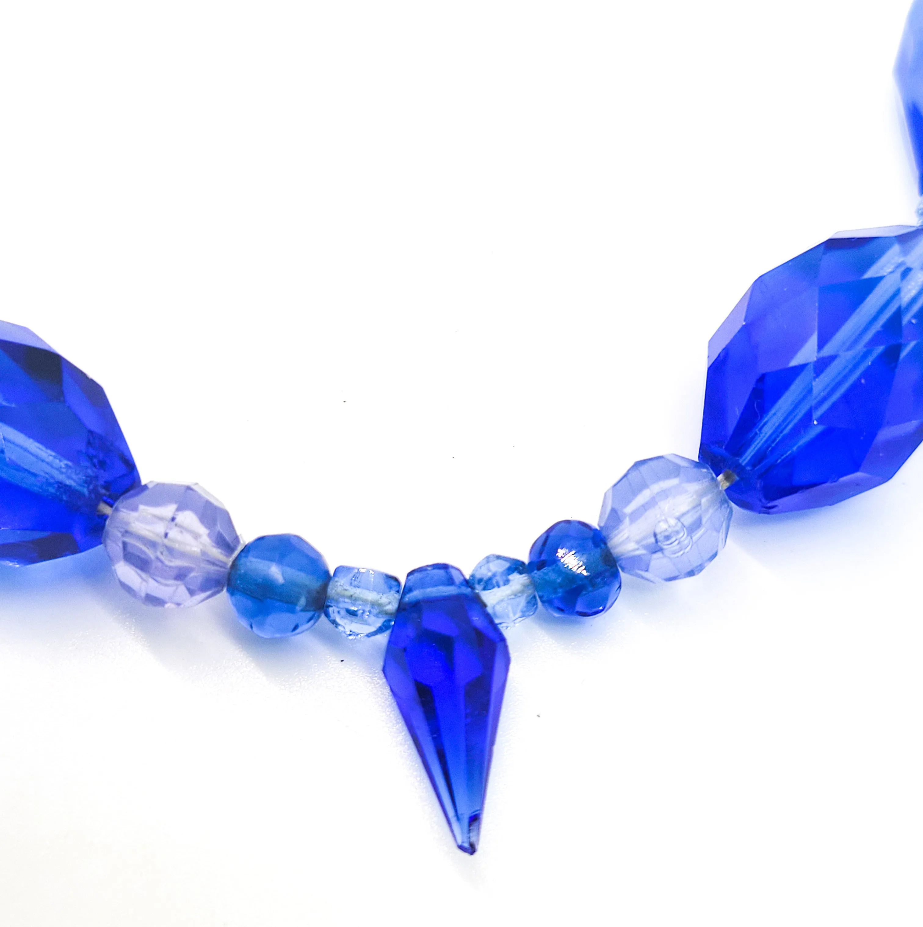 Art Deco Blue Art glass faceted lead crystal vintage beaded necklace