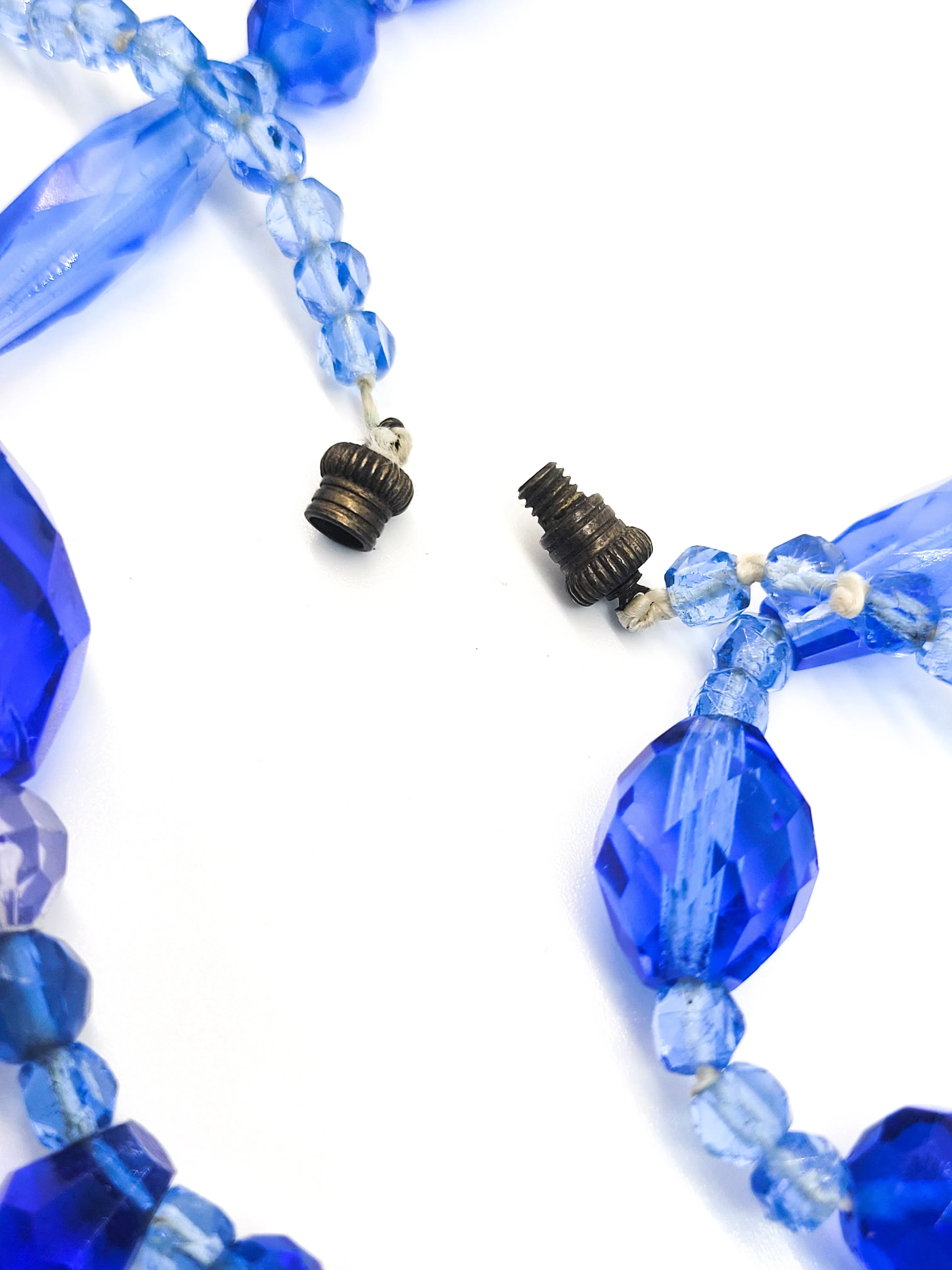Art Deco Blue Art glass faceted lead crystal vintage beaded necklace