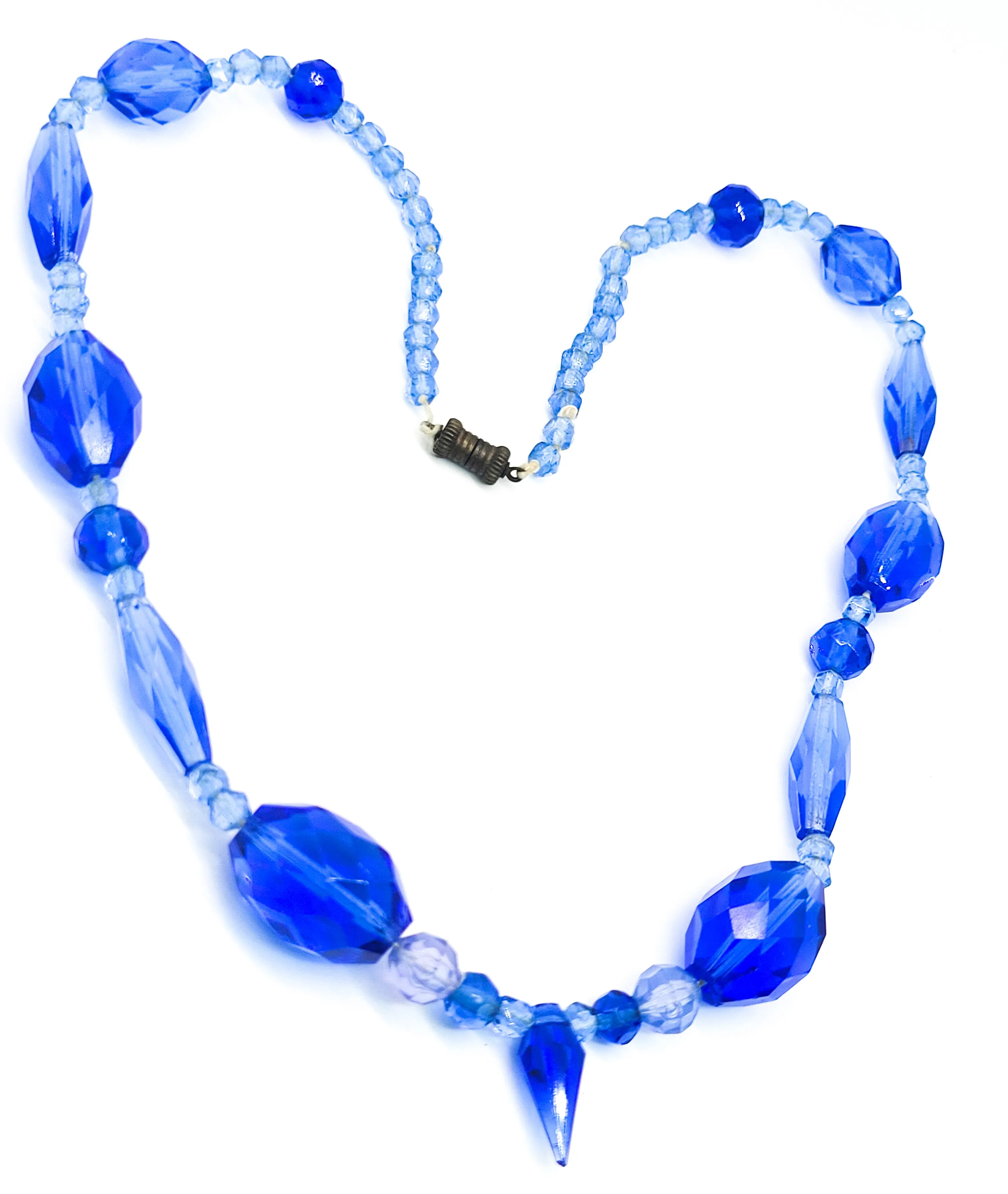 Art Deco Blue Art glass faceted lead crystal vintage beaded necklace