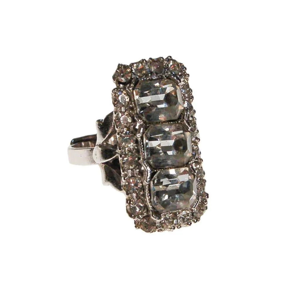 Art Deco Diamante Rhinestone Cocktail Ring