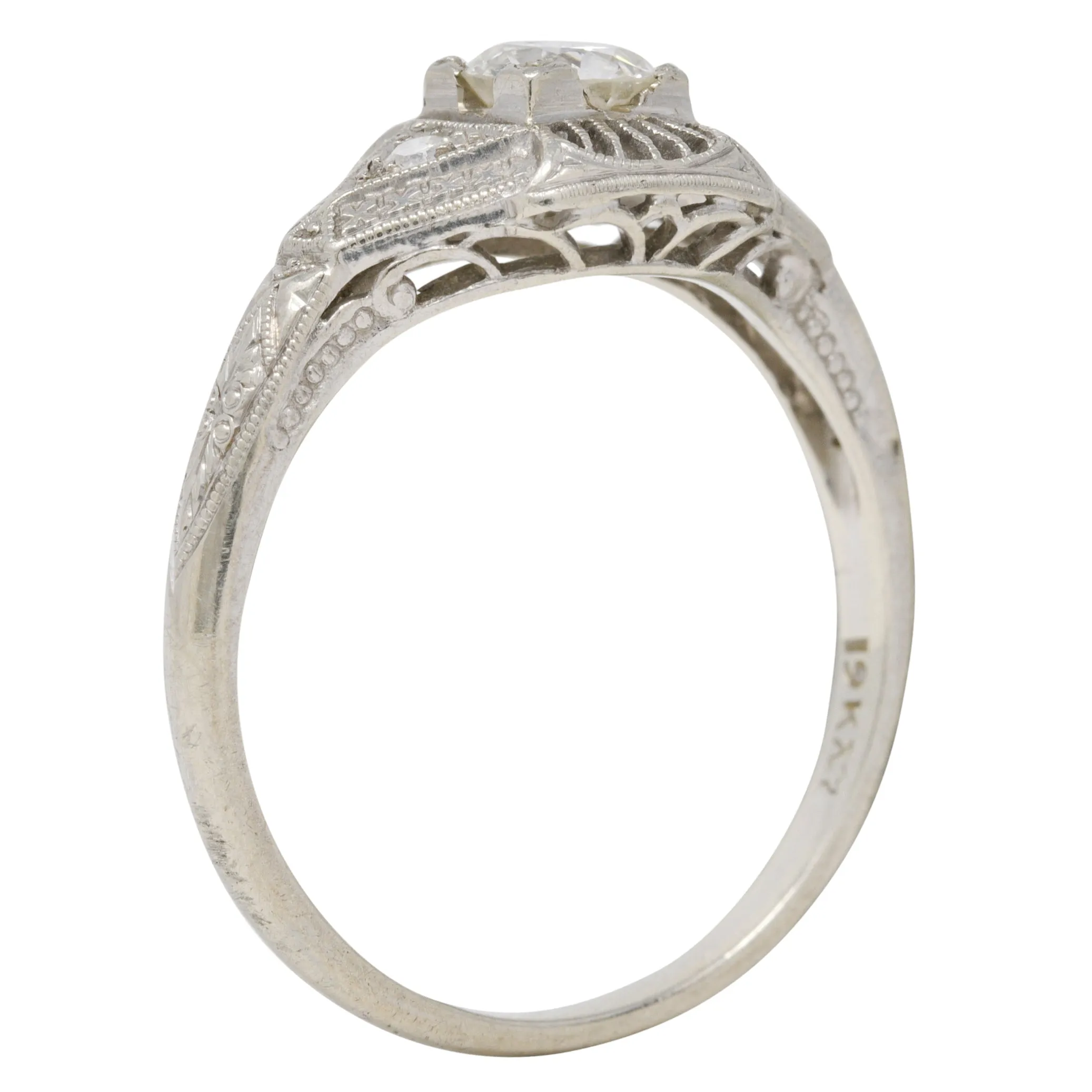 Art Deco Diamond 19 Karat White Gold Orange Blossom Vintage Engagement Ring