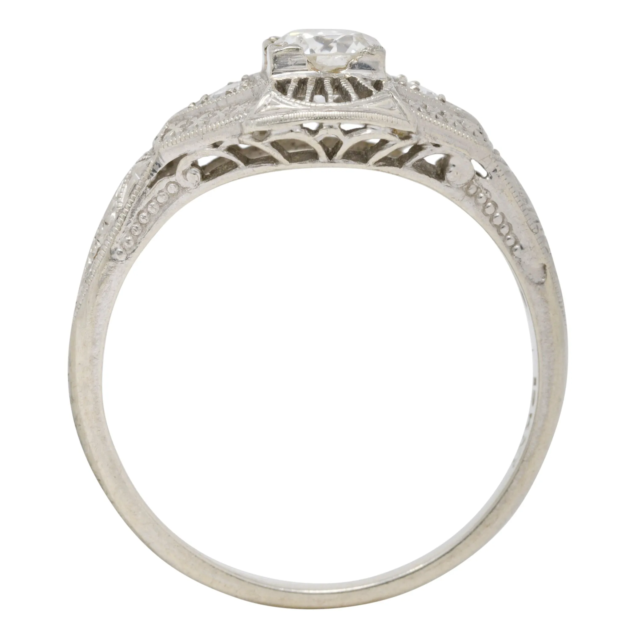 Art Deco Diamond 19 Karat White Gold Orange Blossom Vintage Engagement Ring