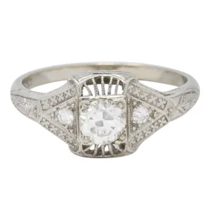 Art Deco Diamond 19 Karat White Gold Orange Blossom Vintage Engagement Ring