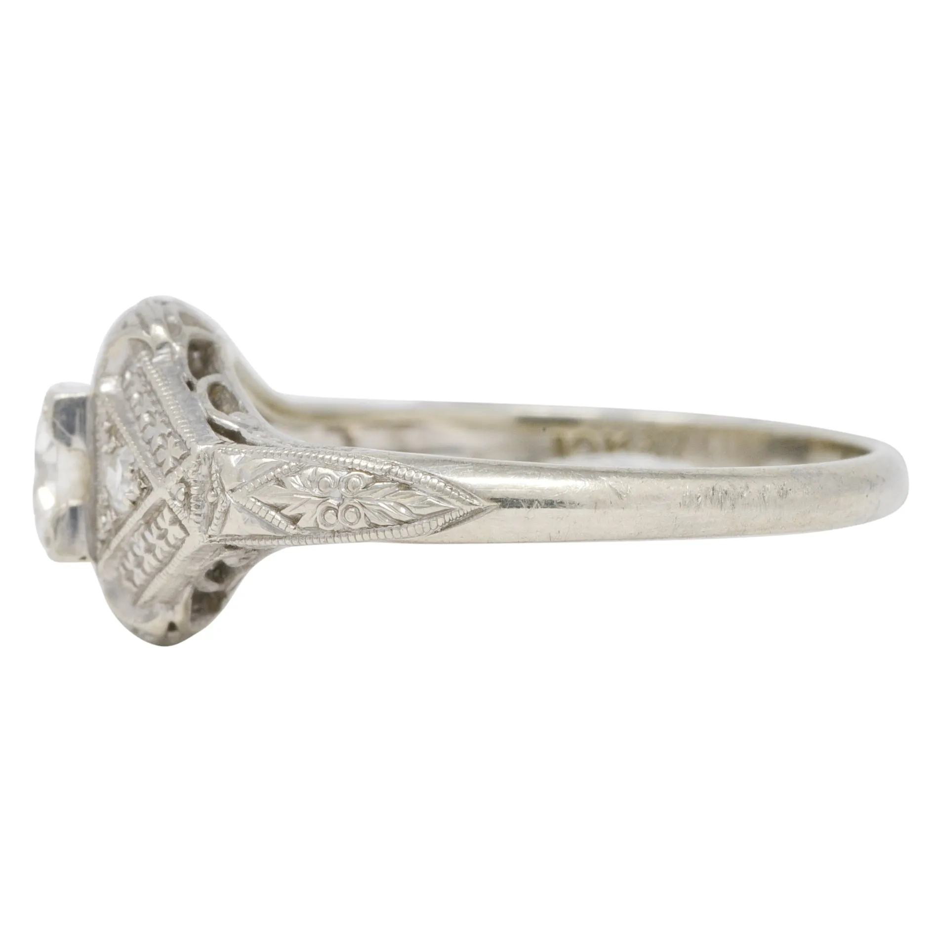 Art Deco Diamond 19 Karat White Gold Orange Blossom Vintage Engagement Ring