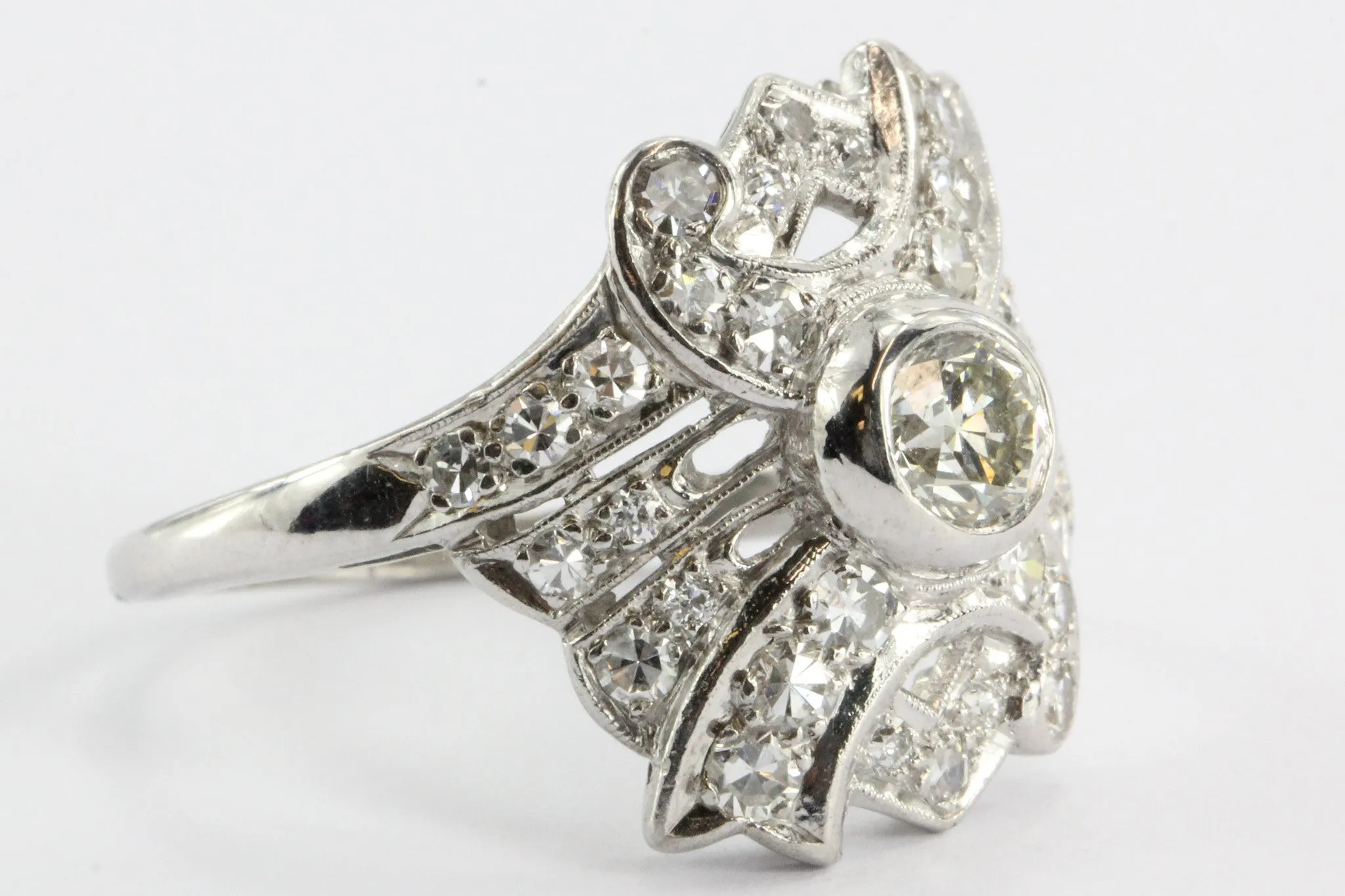 Art Deco Diamond & Platinum Engagement Ring .60 Old European Center