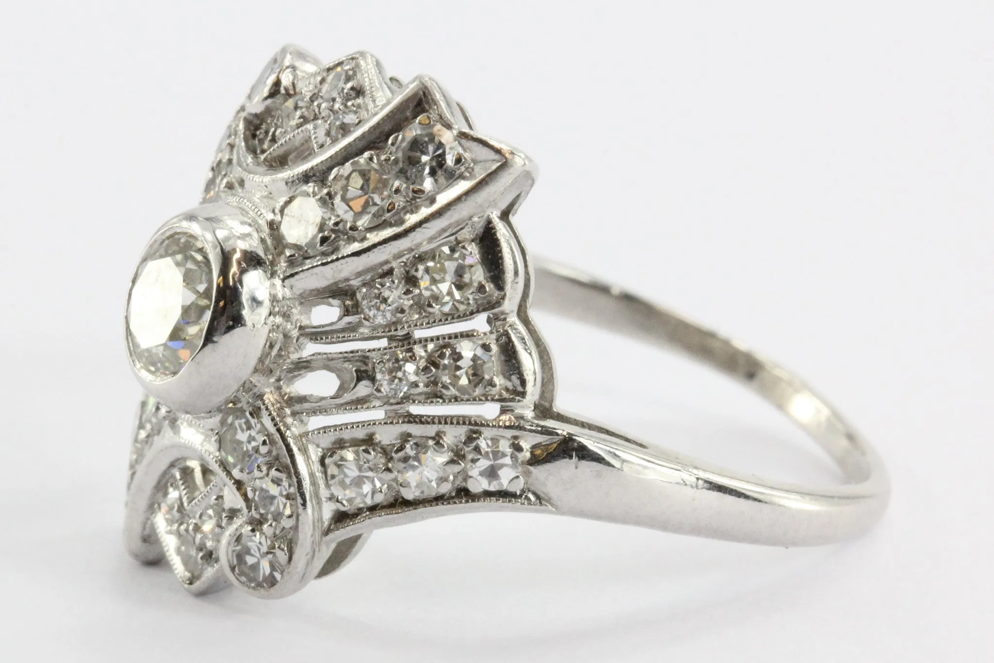 Art Deco Diamond & Platinum Engagement Ring .60 Old European Center