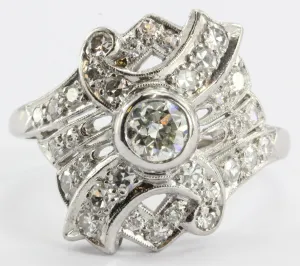 Art Deco Diamond & Platinum Engagement Ring .60 Old European Center