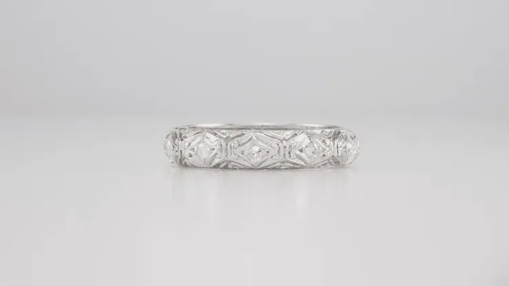 Art Deco Drakeville Engraved Antique Filigree Diamond Wedding Band in Platinum - Size 7 1/4
