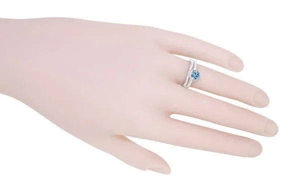 Art Deco Filigree Flowers and Wheat Vintage Engraved Aquamarine Engagement Ring in Platinum