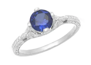 Art Deco Floral Filigree Lab Created Blue Sapphire Promise Ring in Sterling Silver