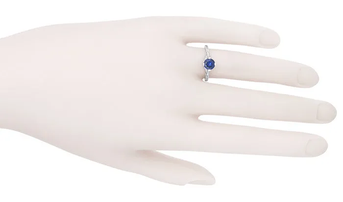 Art Deco Floral Filigree Lab Created Blue Sapphire Promise Ring in Sterling Silver