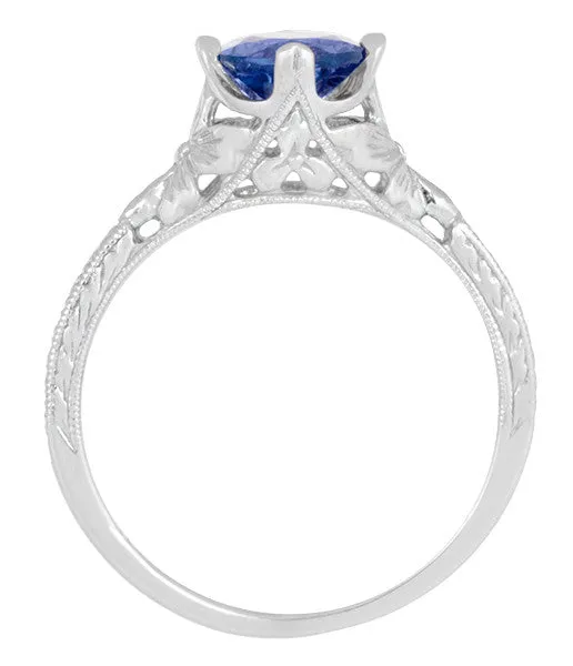 Art Deco Floral Filigree Lab Created Blue Sapphire Promise Ring in Sterling Silver