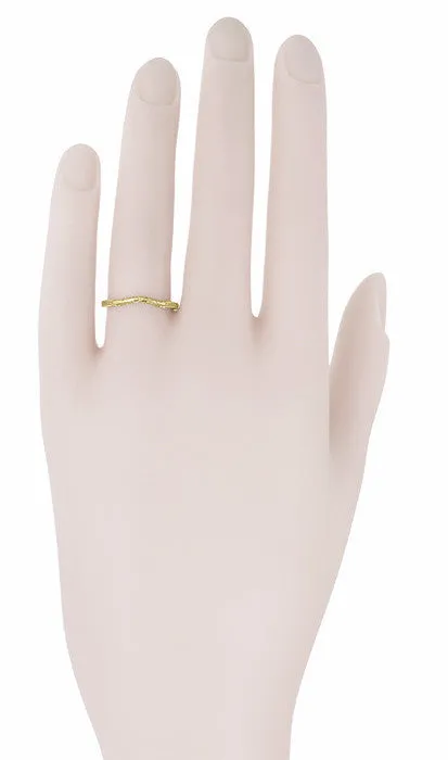Art Deco Flowers & Wheat Engraved Filigree Wedding Band in 14K or 18K Yellow Gold