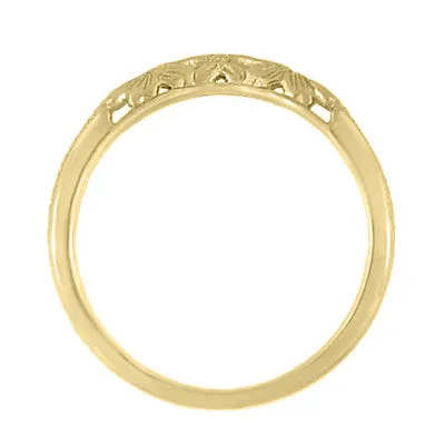 Art Deco Flowers & Wheat Engraved Filigree Wedding Band in 14K or 18K Yellow Gold