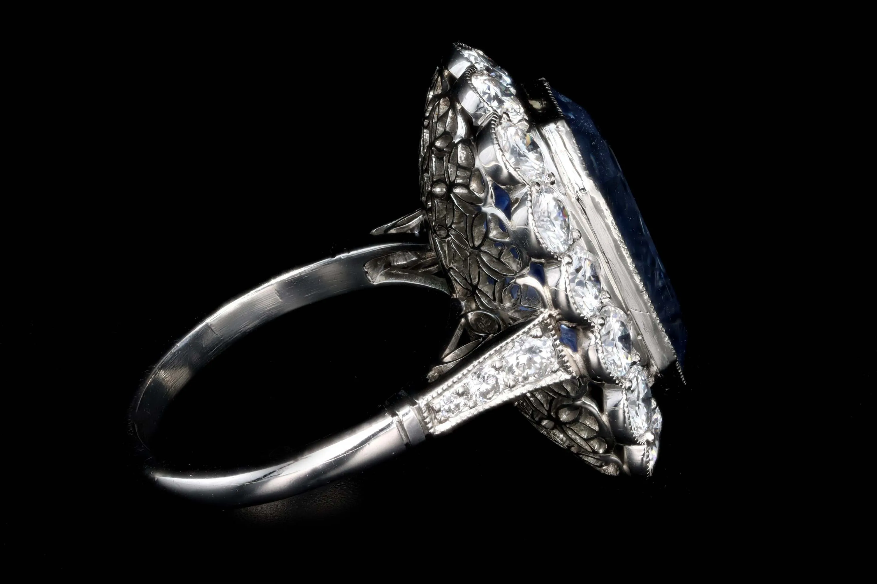 Art Deco Inspired Platinum 13.95 Carat No Heat Ceylon Sapphire & Diamond Halo Cluster Ring AGL Certified