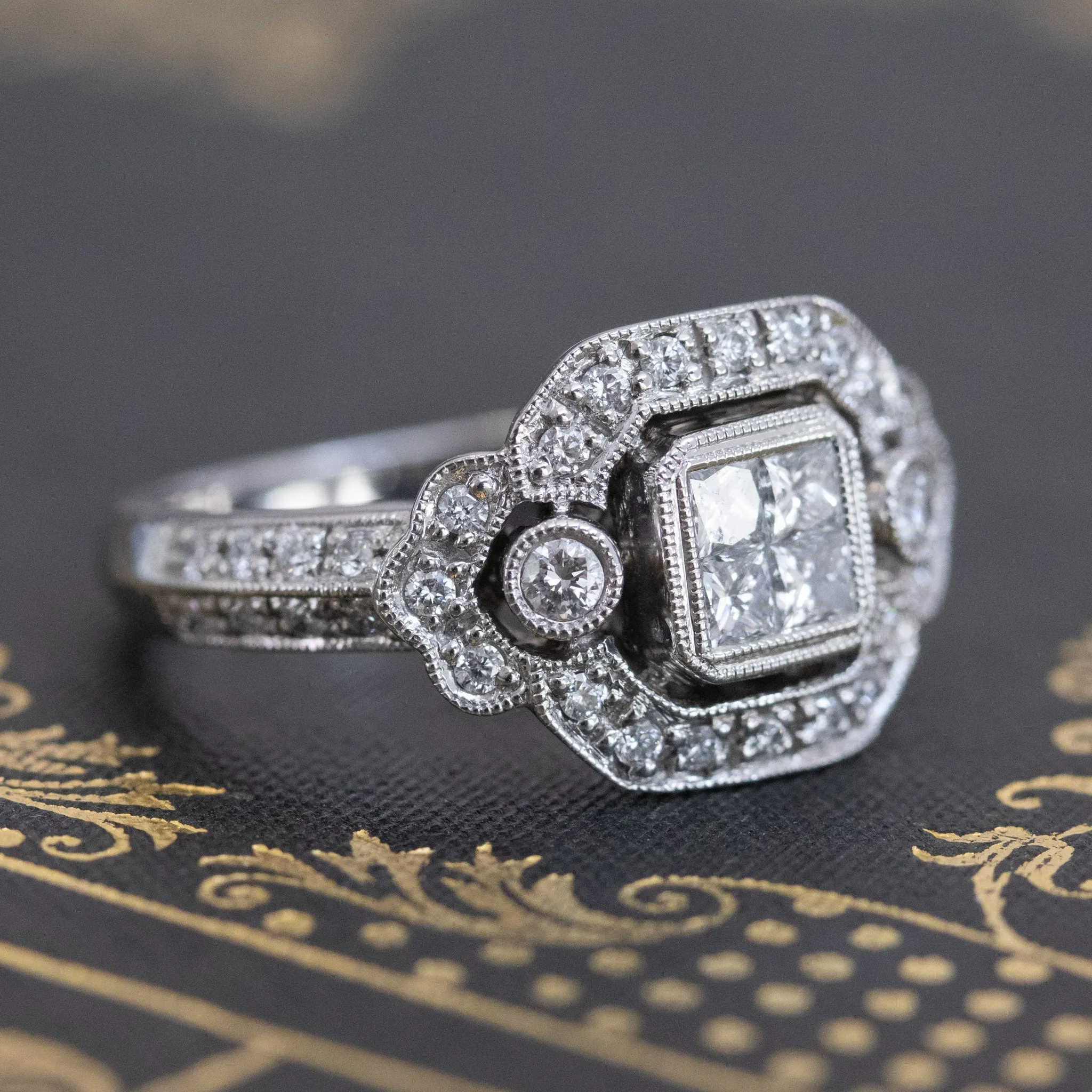 Art Deco Inspired Princess Cut Diamond Halo Ring