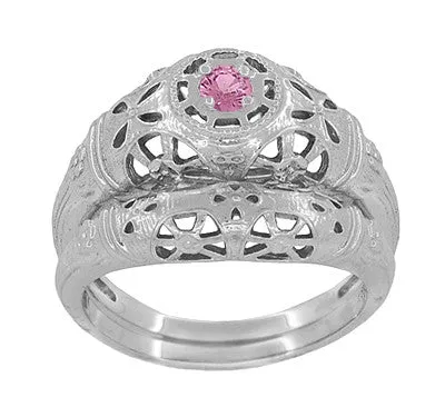 Art Deco Low Dome Platinum Filigree Pink Sapphire Ring