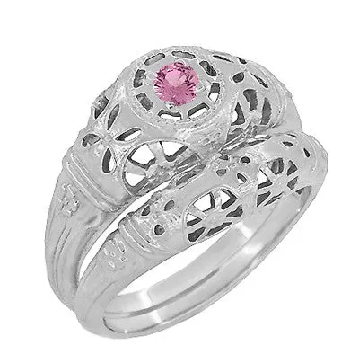 Art Deco Low Dome Platinum Filigree Pink Sapphire Ring