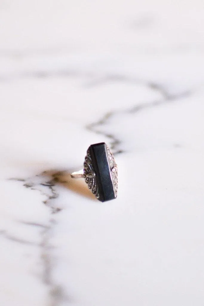 Art Deco Onyx and Marcasite Ring