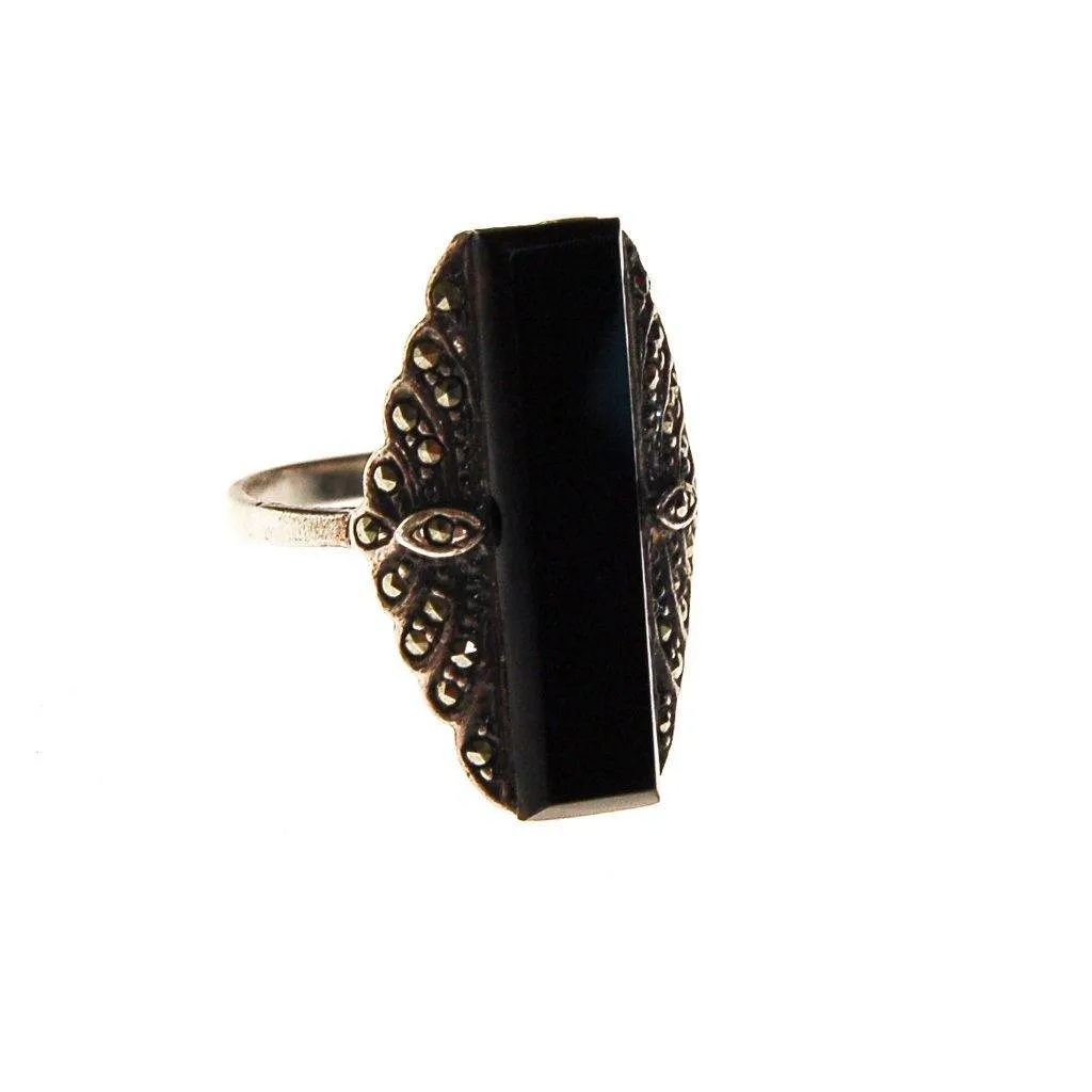 Art Deco Onyx and Marcasite Ring