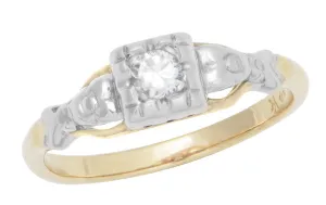 Art Deco Pansy Flowers Mixed Metals Vintage Diamond Engagement Ring in 14K Two Tone White & Yellow Gold